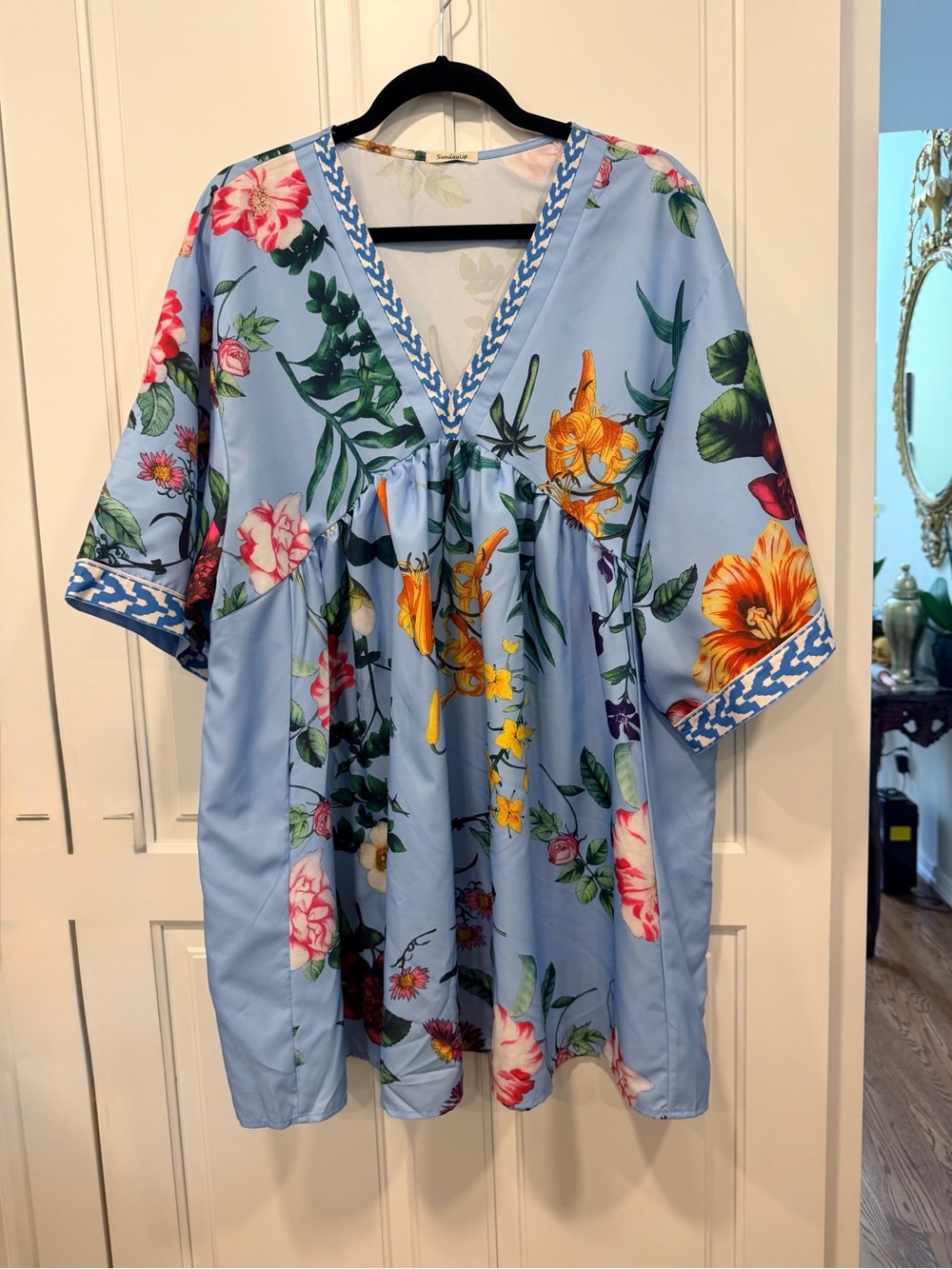 Light Blue Floral V-Neck Women’s dress